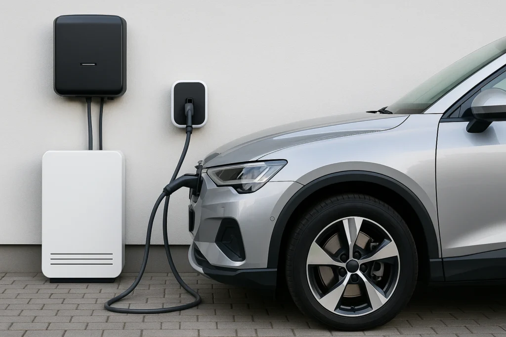 Electric vehicle connected to bidirectional home charging equipment
